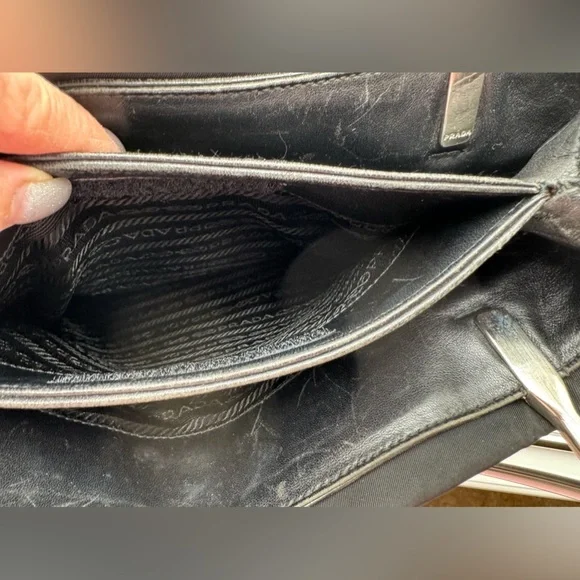 Prada - Authentic - Black Canvas & Leather Shoulder Bag with Metal Handles - Picture 10 of 16